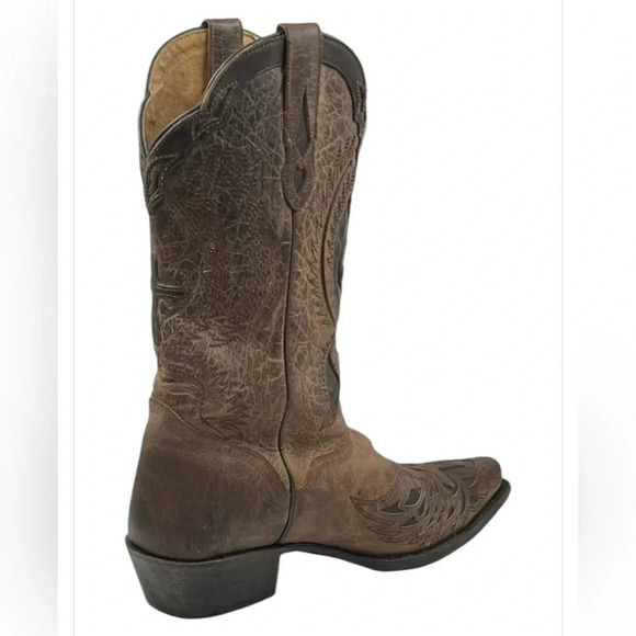 ➕ J.B. Dillon Men’s Leather Winged Cross Embroidered Boots 10EE Distressed - Picture 4 of 11